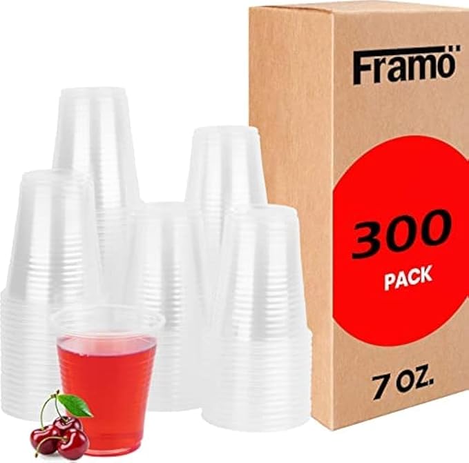 Photo 1 of **MSRP 19.99**Clear Plastic Cups, 7 oz, 300 Count Disposable Drinkware, Portion for Party, Shot Tasting, Kids Juice, Water, Iced Tea, Coffee, Stackable Easy Separate, Clean Look, Handy for Mixing Paint, Value Pack