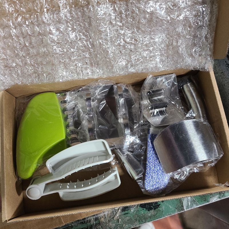 Photo 1 of 11 Pieces Finger Guard Set for Cutting Include 4 Stainless Steel Knife Cutting Protector 2 Thumb Guard Protector 2 Finger Cots Potato Butter Lettuce Crinkle Cutter Onion Holder Slicer Mandoline Slicer