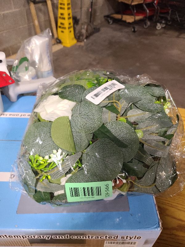 Photo 1 of 2 Pack 13Ft Artificial Eucalyptus Flower Garland with White Roses, Fake Rose Flower Greenery Garland Floral Vines for Wedding Home Party Table Runner Decor (White)