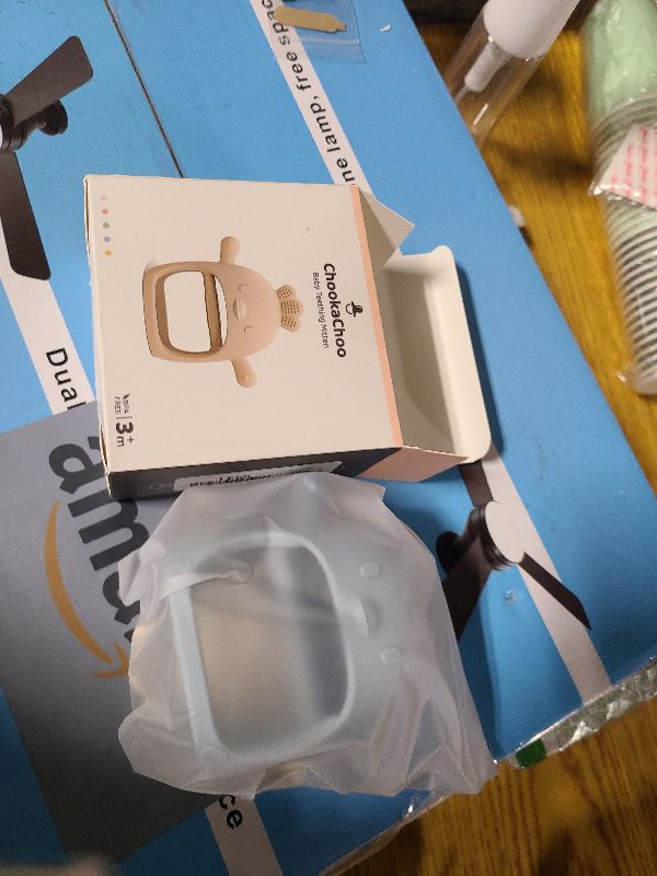 Photo 1 of 2 Packs Baby Teething Toy Silicone Teething Mitten for Babies Over 3 Months Anti Dropping Wrist Hand Teethers Baby Chew Toys for Sucking Needs, BPA Free (Blue & Caramel)