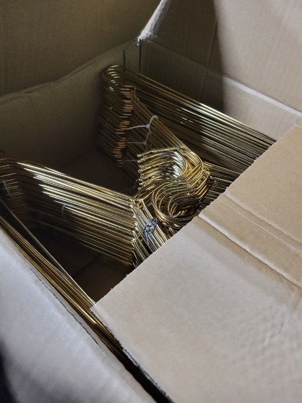 Photo 1 of 100 Pcs Stainless Steel Gold Metal Hanger for Clothes 16.5" Wire Hangers for Coat Suit Bridal Boutique Dress Closet Dorm Clothing Rack