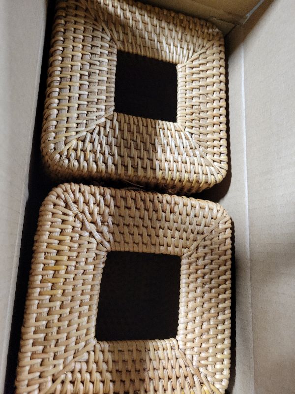 Photo 1 of 2 Pcs Rattan Tissue Box Cover 5.7" x 5.7" x 5.7"Rattan Square Tissue Box Cover Decorative Woven Facial Tissue Holder with Hinged Top Lid for Home Office Desk Living Room Bathroom Dec