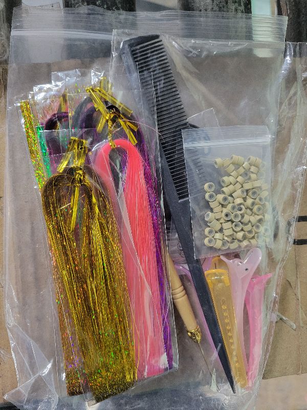 Photo 1 of 14 Colors Hair Tinsel Kit with Tool, 47 inch 2800 Strands Tinsel Hair Extensions for Women Girls, Fairy Hair Tinsel Glitter Sparkling Shiny Colorful Synthetic Hair for Party Daily Life Fashion