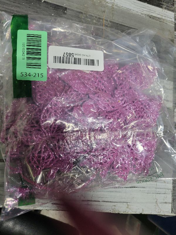 Photo 1 of 16 PCS Glitter Hollow Butterfly Ornaments, 2 Styles with Clips, Artificial Butterfly Decorations for Christmas Tree, Holiday Crafts - Purple