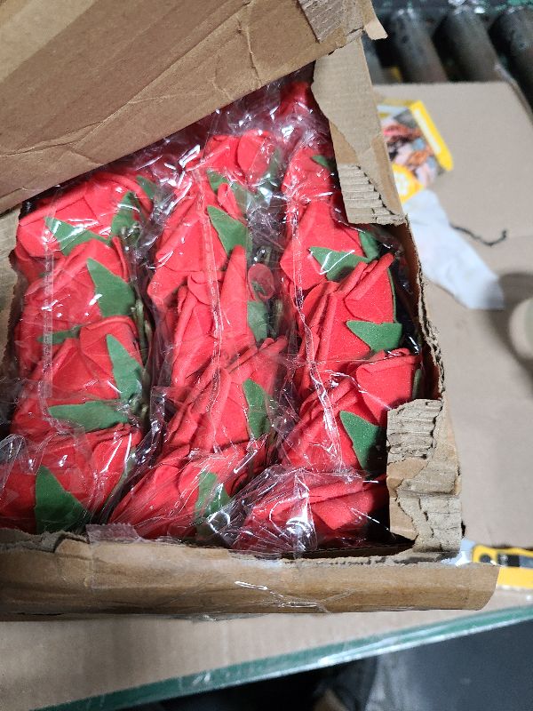 Photo 1 of 150 Pieces Artificial Roses Bulks Fake Roses Flowers for DIY Wedding Bouquets Valentines Party Holiday Baby Shower Home Decorations(Red)