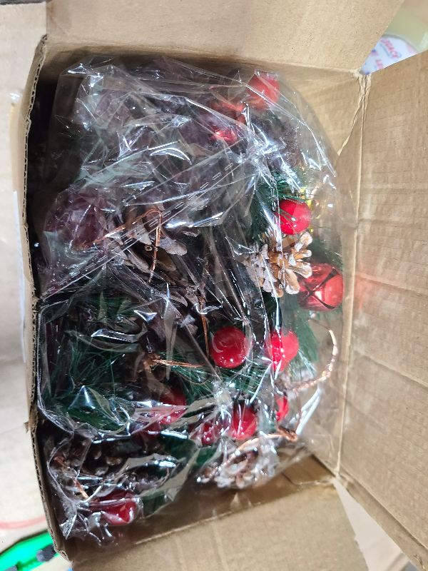 Photo 1 of 13.1Ft 60LED Prelit Christmas Garland with Lights, Battery Operated Berry Pinecones Red Garland Lights, Winter Garlands for Decoration Christmas Mantle Fireplace Indoor Outdoor Home