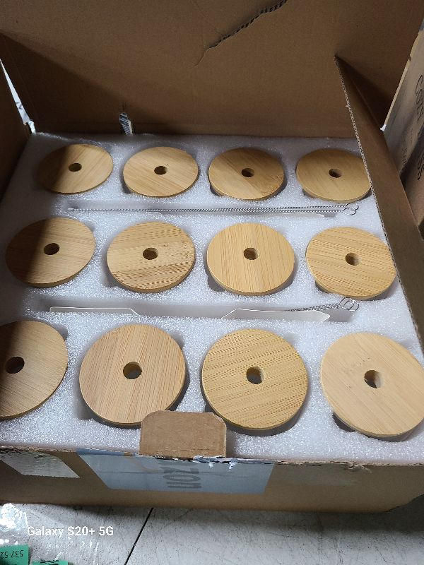 Photo 1 of [ 12pcs Set ] Glass Cups with Bamboo Lids and Glass Straw - Beer Shaped Drinking Glasses, 16 oz Iced Coffee Glasses, Cute Tumbler Cup for Smoothie, Boba Tea, Whiskey, Water - 4 Cleaning Brushes