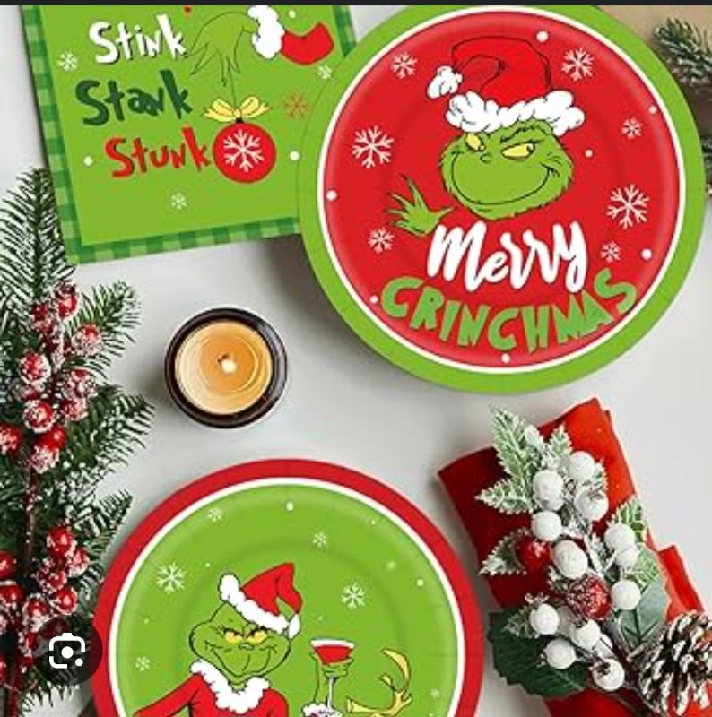 View 1 of 125Pcs Christmas Paper Plates and Napkins Sets, Christmas Party Decorations?Disposable Xmas Dinner Plates Dinnerware Set for Xmas Holiday Birthday Party Favors, Serve 25, Green,Red, 7/9 Inch (Green)