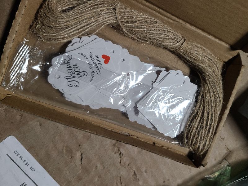 Photo 1 of 100Pcs Thank You Tags with String - 1.2'' x 2'' Thank You for Celebrating with Us Tags, White Paper Gifts Tag with Hanging String for Party Favors Wedding Bridal Baby Shower Birthday Gift Bags