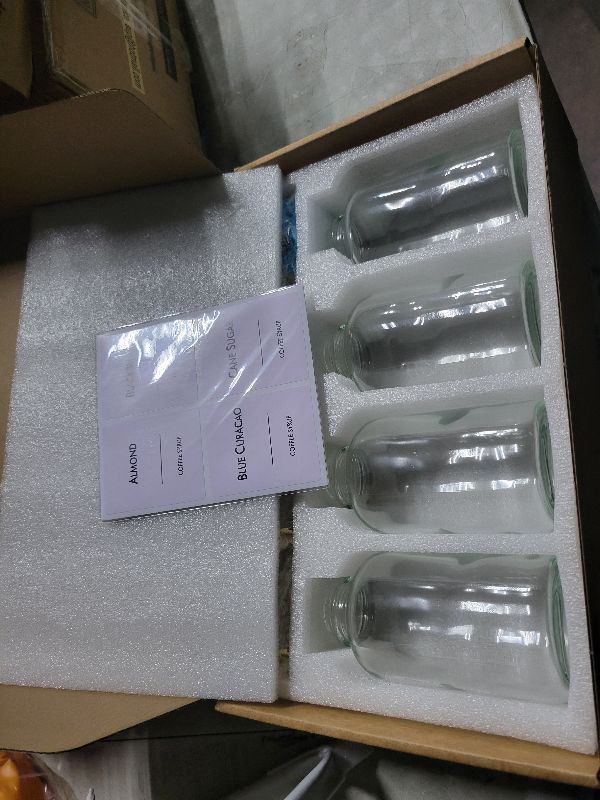 Photo 1 of 16.9 oz (500 ml) Coffee Syrup Dispenser Set- 4 Glass Bottles with Gold Pumper and Syrup Labels - Precise Dispensing and Stylish Addition to Coffee Shop, Cafe or Home Bar