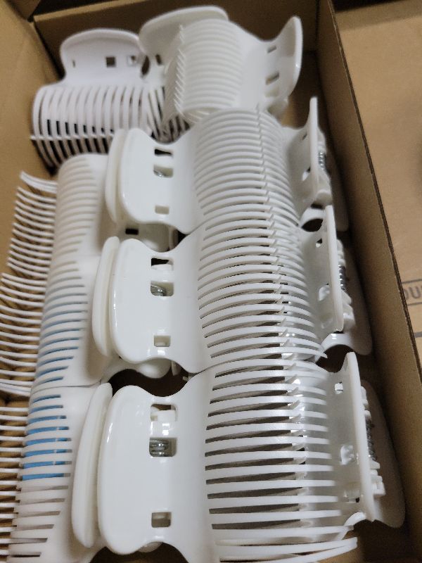 Photo 1 of 12 Pieces Hot Roller Hair Curler Claw Clips Replacement for Small, Medium, Large and Jumbo Rollers holding Women Girls Hair Section Styling