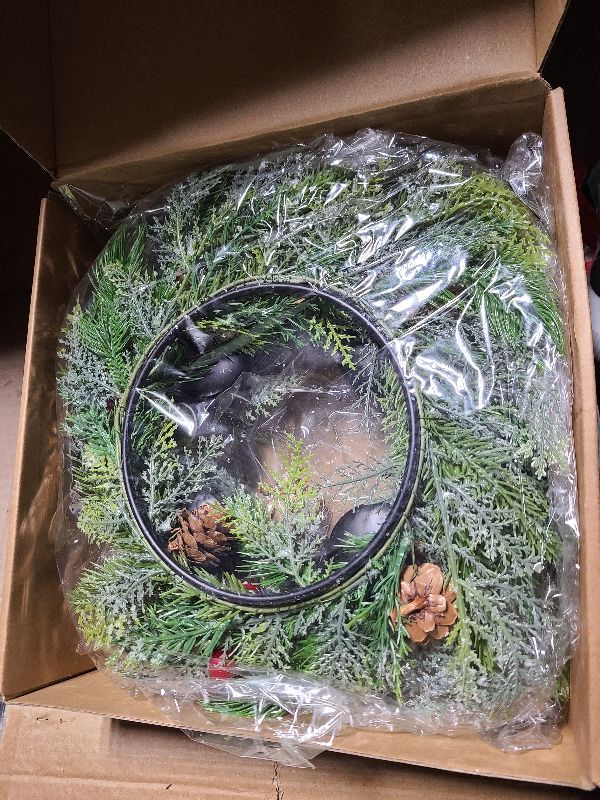 Photo 1 of 2 Pcs Christmas Advent Wreath Candle Holder Advent Wreath Catholic Ring with 4 Candle Holders Peace Hope Love Joy for Table Decorations Centerpiece Gift Winter Holiday