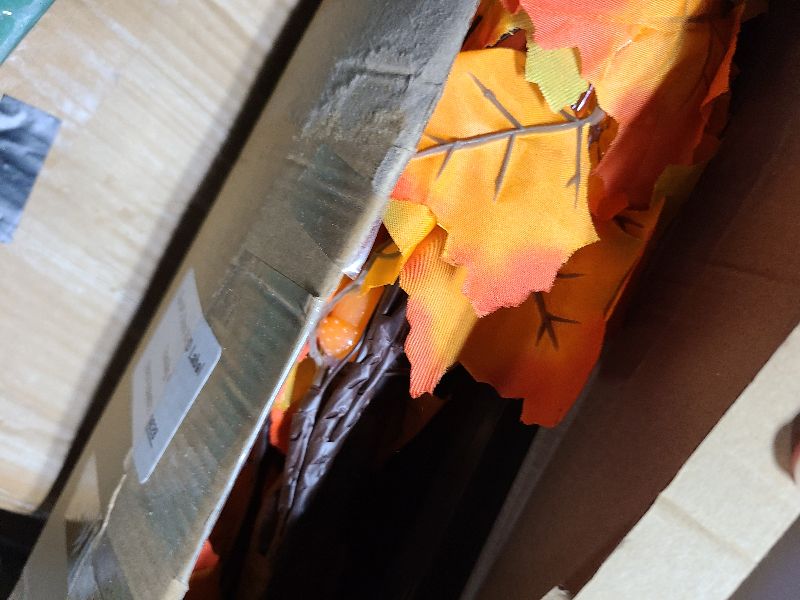 Photo 1 of 2 Pack 24 Inch Fall Maple Tree with 48LED Battery Operated Lighted Tabletop Artificial Tree with Pumpkin Acorn Maple Fall Centerpieces Indoor Fall Decorations for Home Office Thanksgiving Table Decor