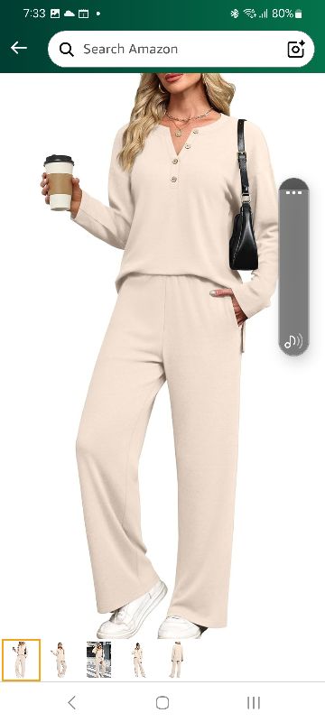 Photo 1 of (275)Lounge Sets for Women 2 Piece V Neck Button Matching Sweatsuit Loungewear Fall Outfits Fashion Clothing Pajamas size M