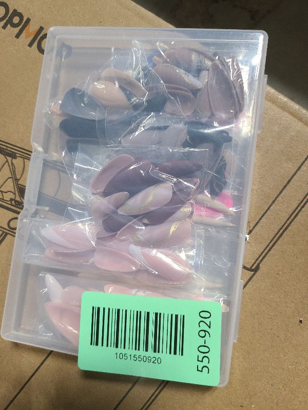 Photo 1 of 144 Pcs Press on Nails Medium Almond Fake Nails French Tip False Nails with Designs Glue on Nails Full Cover Acrylic Stick on Nail for Women Manicure 6 Packs