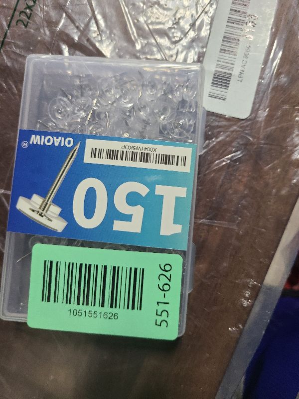 Photo 1 of 150 PCS Clear Push Pins Tacks Count in Reusable Box for Bulletin Boards and Wall Displays Heavy Duty Plastic Head