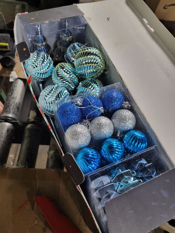Photo 1 of 108 Pcs Christmas Ball Ornaments Set, Blue and Silver Shatterproof Hand-Painted Hanging Bulbs Bulk, Decoration for Xmas Tree, Wreath, Garland, Home Holiday Decor