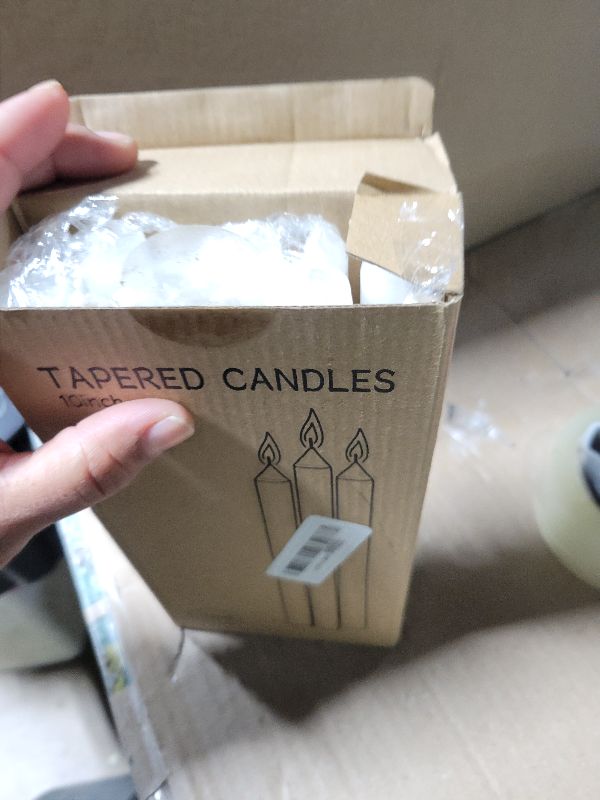 Photo 1 of 12 Pack White Taper Candles 10 inch - Taper Candles Dripless, Smokeless, Unscented - 8 Hours Long Burning - Hand Poured Tall Candlesticks - Perfect for Home Decor, Weddings, and Special Occasions