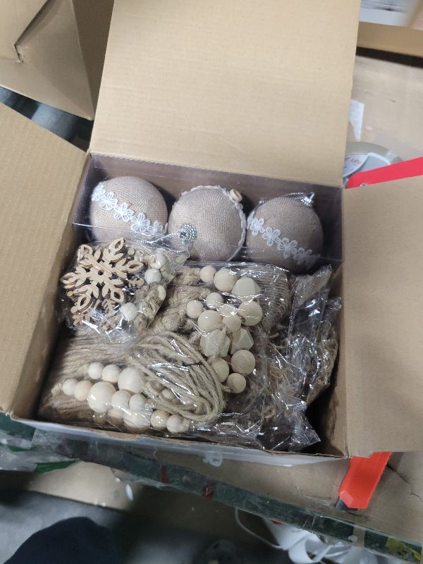 Photo 1 of 39 Pcs Rustic Boho Christmas Ball Ornaments Set Bulk 2.36 Inch Champagne Balls Neutral Christmas Tree Hanging Decorations Wooden Christmas Ornaments Farmhouse Xmas Home Decor for Party Xmas Decor