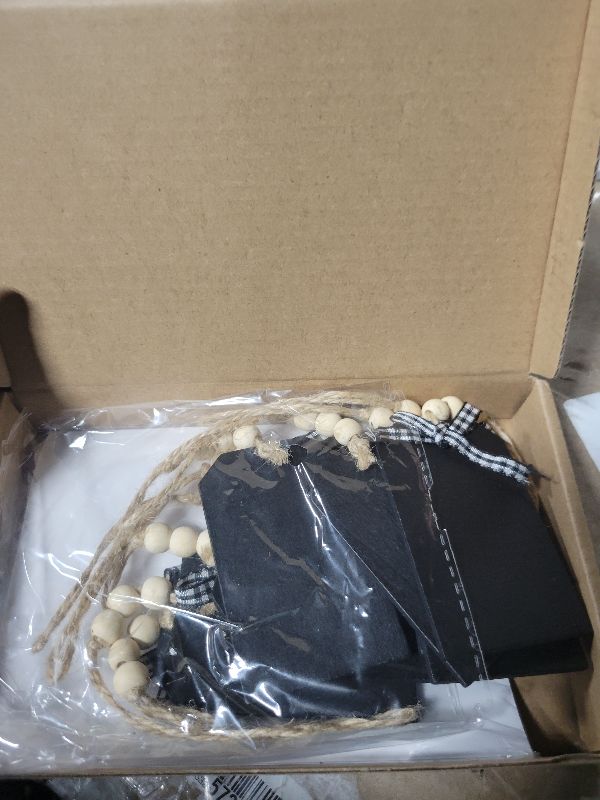 Photo 1 of 10 Pieces Christmas Stocking Name Tags Wood Stocking Name Tag Unfinished Personalized Wood Stocking Tags Wooden Hanging Name Tag with 4 Pieces Letter Stickers A to Z for Christmas Decoration (Black)