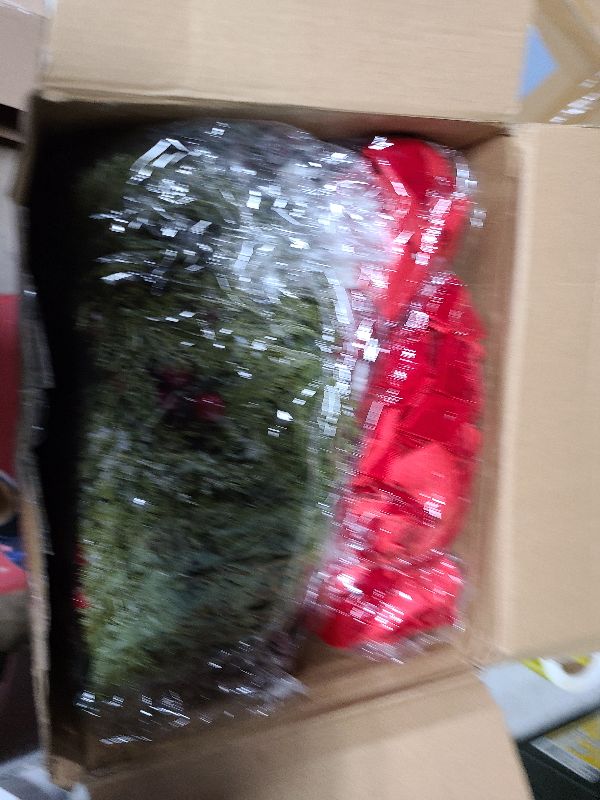 Photo 1 of 18 Pcs Small Christmas Norfolk Wreaths 15 Inch Christmas Kitchen Cabinet Mini Wreath Real Touch with Bow Ribbon Cedar Red Berry for Xmas Front Door Window Chair Fireplace Table Pillar Farmhouse Decor