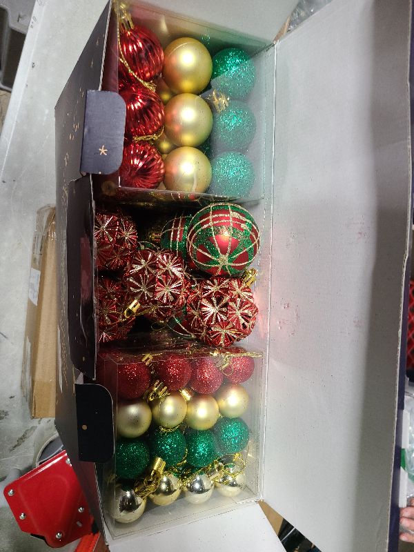 View 2 of 100ct Christmas Ball Ornaments Set, Red Green and Gold Shatterproof Hand-Painted Hanging Baubles Decoration Bulk for Xmas Tree, Wreath, Garland, Home Holiday Decor