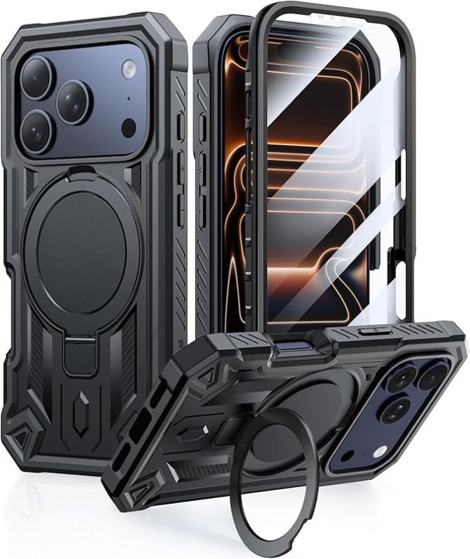 Photo 1 of **MSRP 29.99**iPhone 17 Pro-Max Case: Magnetic Ring Stand Holder Phone Cover | Compatible with Magsafe | Military Grade Shockproof Phone Shell with Kickstand | Heavy Duty Hard Cases Black