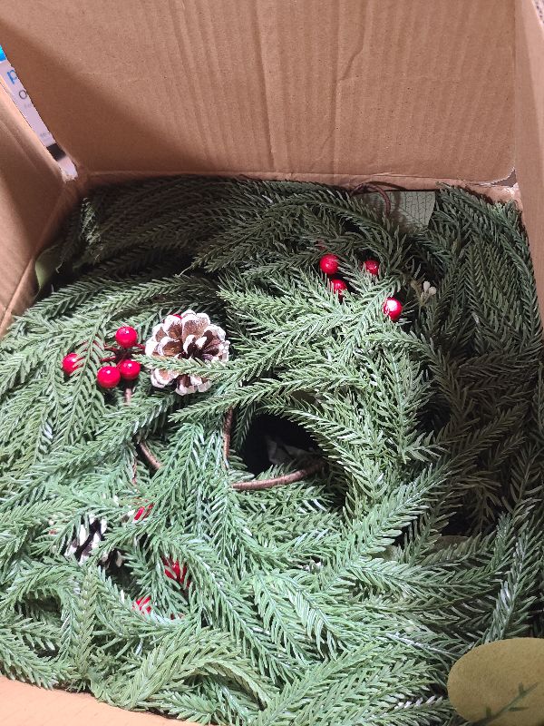 Photo 1 of 2 PCS Christmas Cedar Garland Decorations, 6FT Real Touch Norfolk Pine Garlands with Pinecones and Red Berries, Faux Christmas Greenery Garland for Mantle, Table, Wall, Indoor Outdoor Xmas Decor