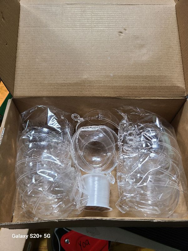 Photo 1 of 12 Pcs Hanging Globe Tealight Holders Acrylic Fillable Ball Ornaments Clear Plastic Terrarium Globe Hanging Tea Lights Candle Holder with Fishing Line for Christmas Party Wedding Centerpiece