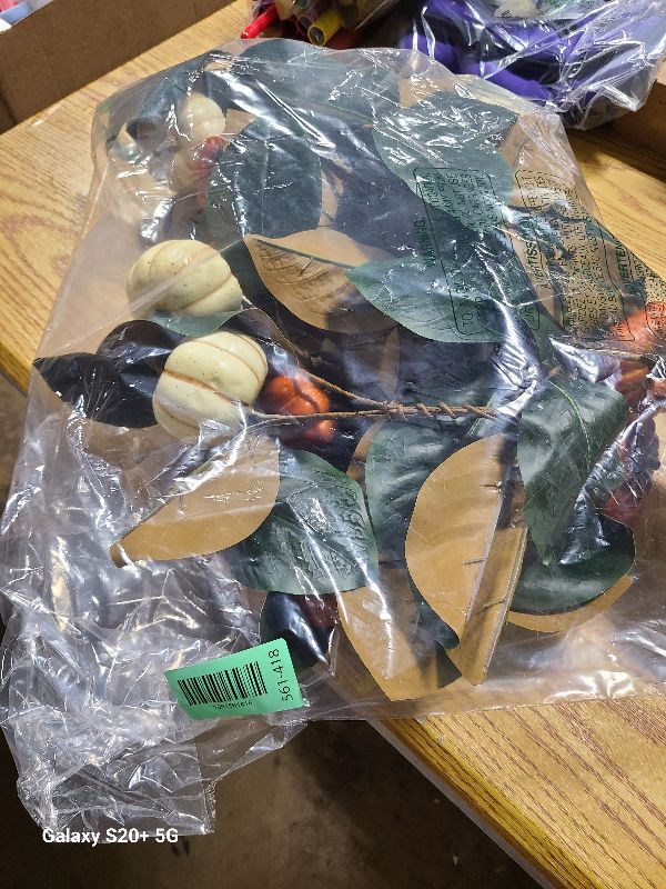 Photo 1 of 2 Pcs 6ft Thanksgiving Decor Fall Garland with Pumpkins Artificial Mixed Magnolia Leaves Farmhouse Hanging Rustic Autumn Garlands Decor for Front Door Kitchen Fireplace Home Indoor Outdoor