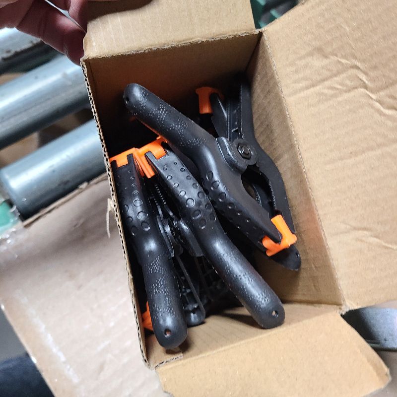 Photo 1 of 12 Pack Plastic Spring Clamps, 3.5inch Small Heavy Duty Clips for Crafts, Backdrop Stand, Woodworking, Photography Studios (Black) (11Pcs)