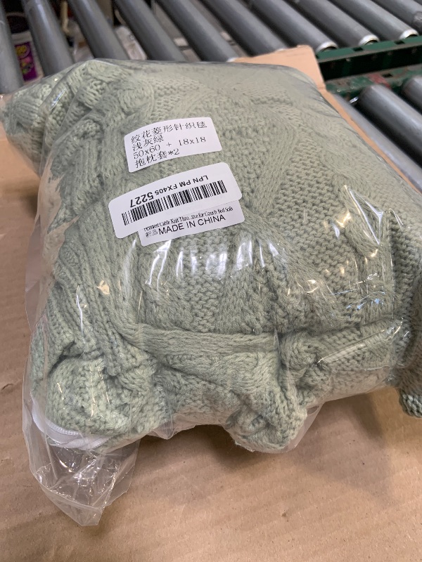 Photo 1 of Homiest Cable Knit Throw Blanket and Pillow Set, Sage Green Set of 3, Knitted Throw (50"x60") & 2 Pillow Covers (18"x18"), Soft & Cozy Decorative for Couch Bed Sofa