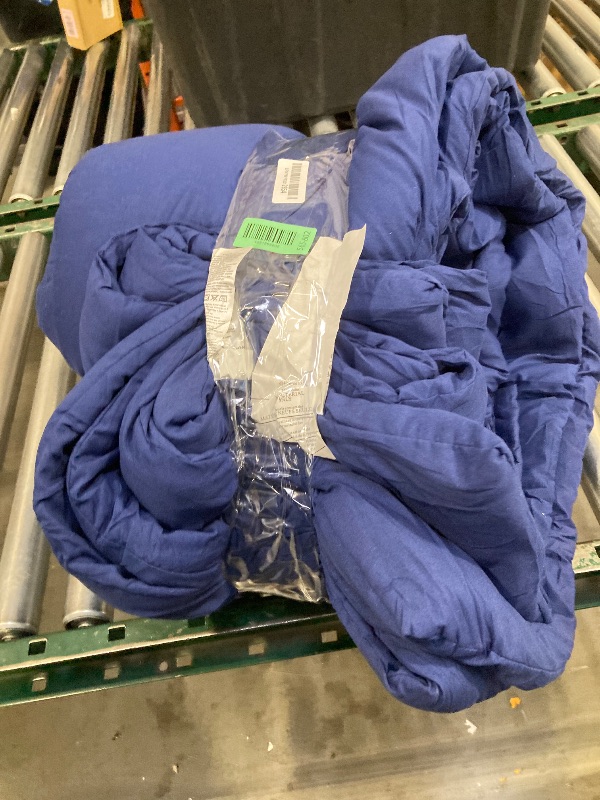 Photo 1 of Amazon Basics 3-Piece Soft Microfiber Kid's Comforter and Pillow Sham Set, Full/Queen, Navy, Solid