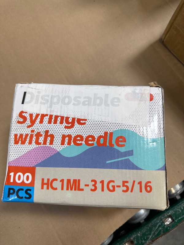Photo 1 of 1ml 31G 5/16 Inch 8mm Syringe, U-100 Lab Syringes Individually Wrapped, Pack of 100