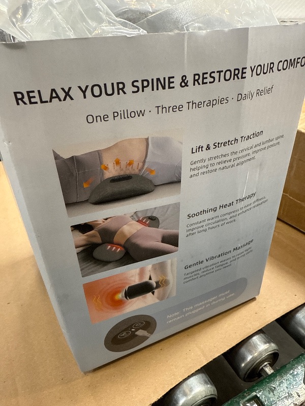 Photo 1 of 3 in 1 Electric Lumbar Support Pillow with Heat, Vibration & Traction – Adjustable Triple Fusion Back Massager for Lower Back & Sciatica Pain Relief, Deep Tissue Relaxation, Memory Foam Cushion