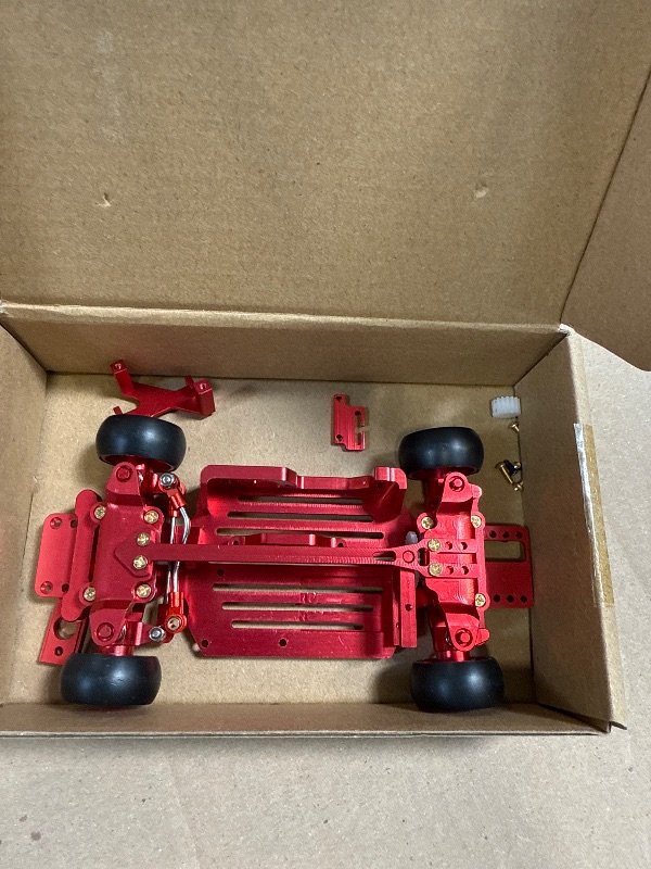 Photo 1 of RC Car Chassis Frame 1/28 CNC Aluminum Alloy with Wheels for Wltoys 284131 K969 K979 K989 K999 or MINI-Q 4X4 Metal Frame Equipment RC Car Equipment Drift (Red)