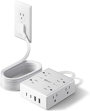 Photo 1 of 10Ft Extension Cord with Multiple Outlets, Flat Plug Surge Protector Power Strip 10 Ft Long Cord, 8 Outlets & 4 USB Ports (2 USB C), Desk Charging Station for Home Office, College Dorm Room Essentials
