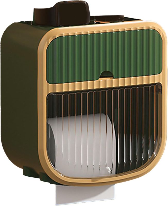 Photo 1 of Toilet Paper Holder, Plastic Waterproof Wall Mounted Bathroom Tissue Roll Paper Towel Holder Dispensers with Storage Space Shelves and Storage Boxes for Bathroom(Green)