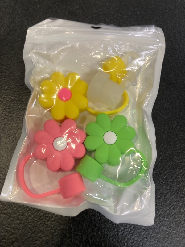Photo 1 of 4Pcs 0.4in Diameter Cute Silicone Straw Covers Cap for Stanley Cup, Dust-Proof Drinking Straws Reusable Straws Tips Lids (4 PCS Flower Straw Covers)