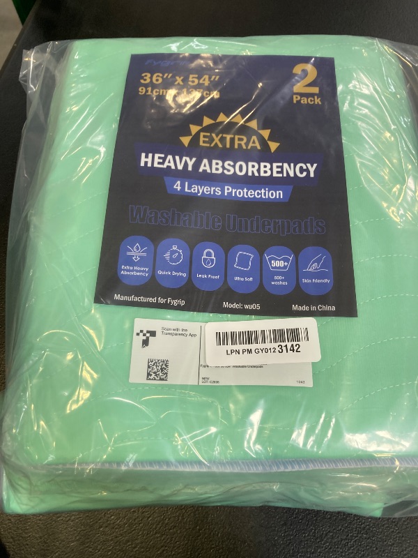 Photo 1 of 2 Pack 36” x 54” Extra Heavy Absorbency Washable Underpads, Waterproof Nursing Pads Incontinence Bed Pads, Reusable Washable Pee Pads for Dogs, Diaper Changing & Adults, Mattress Protector