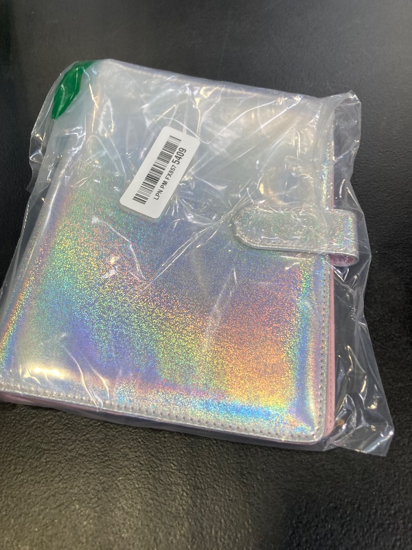 Photo 1 of PU Leather Binder Cover A5 Glitter White Refillable 6-Ring Planner with Magnetic Buckle Closure