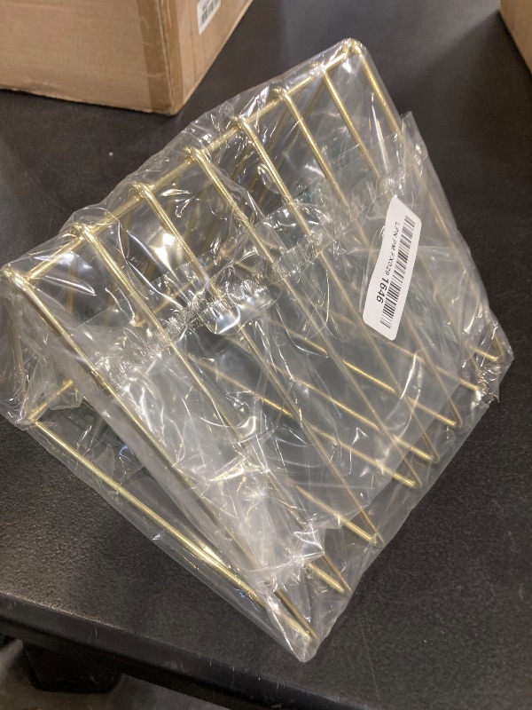 Photo 1 of EASEPRES Gold File Holder Organizer, Triangle Record Album Holder Magazine Wire Rack, 9 Slot Multifunction Desktop Storage Decor for Home Office