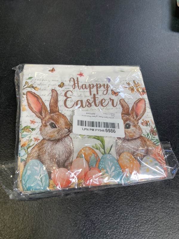 Photo 1 of 40 Pcs Easter Paper Napkins – 13 x 13 Inch “Happy Easter” Bunny Egg Spring Floral Disposable Napkins for Dinner, Brunch, Egg Hunt, and Spring Party Decorations