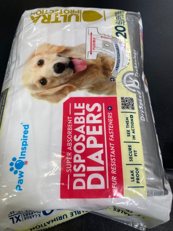 Photo 1 of Paw Inspired 20ct Disposable Dog Diapers | Female Dog Diapers Ultra Protection | Diapers for Dogs in Heat, Excitable Urination, or Incontinence (X-Large)