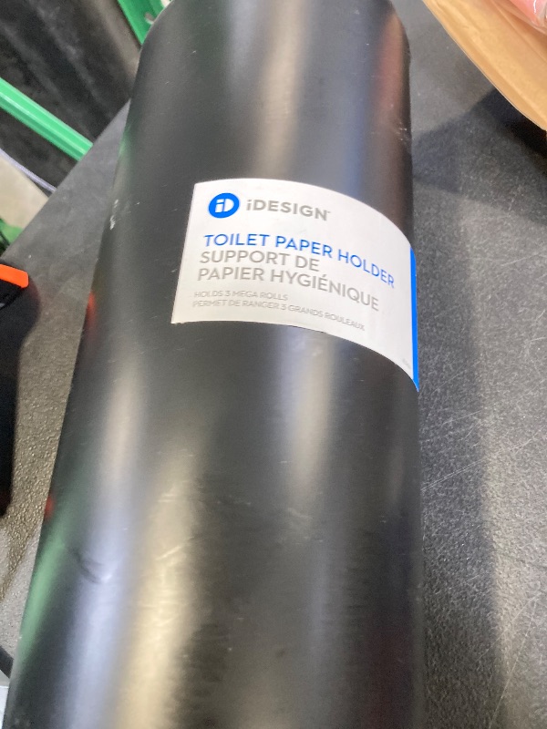 Photo 1 of iDesign Freestanding Bathroom Toilet Paper Storage Holder with Lid for 3 Extra Rolls, Matte Black