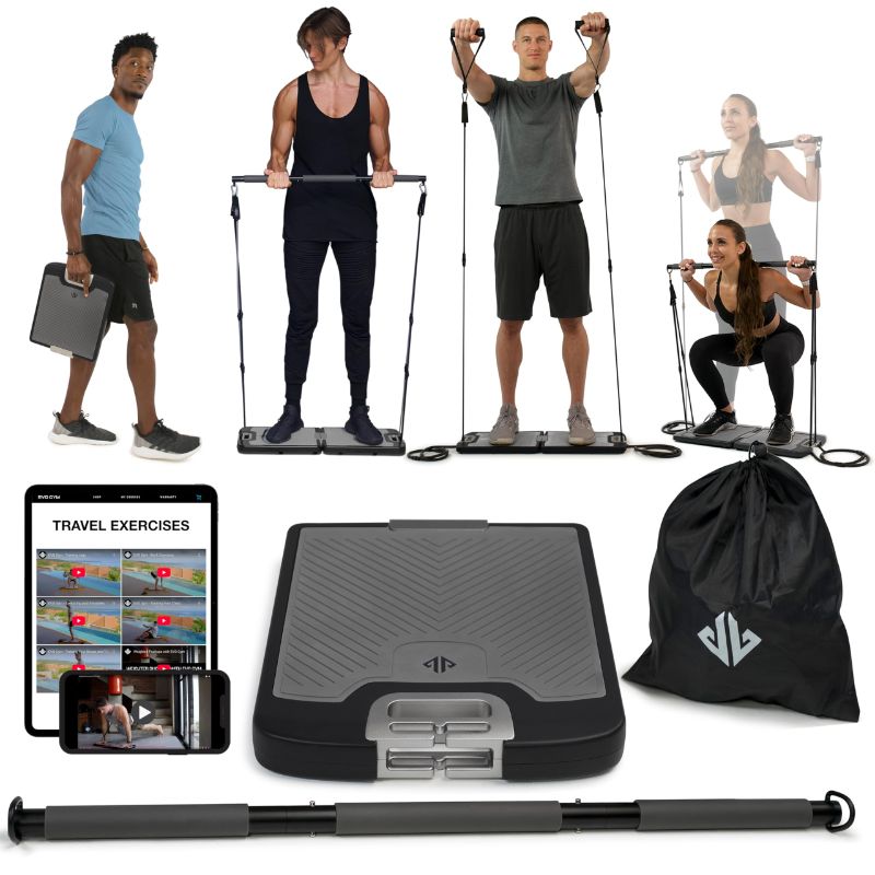 Photo 1 of EVO Gym - Portable Home Gym Strength Training Equipment, At Home Gym | All in One Gym - 10 Resistance Bands, Base Holds Gym Bar & Handles for Travel | Portable Gym & Home Exercise Equipment | 320LBS