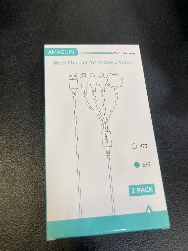 Photo 1 of 2Pack 5FT 4 in 1 for Apple Watch Charger iPhone Charger,Multi Charging Cable USB C Micro iWatch Charger Compatible with iWatch Ultra Series 10/9/8/7/6/SE/5/4/3,iPhone 16/15/14/13/12,Galaxy Android
