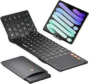 Photo 1 of ProtoArc Foldable Keyboard with Touchpad, XK01 TP Folding Portable Keyboard, Full Size Keys, Large Trackpad Bluetooth Travel Keyboards for Laptop PC Tablet - Black
