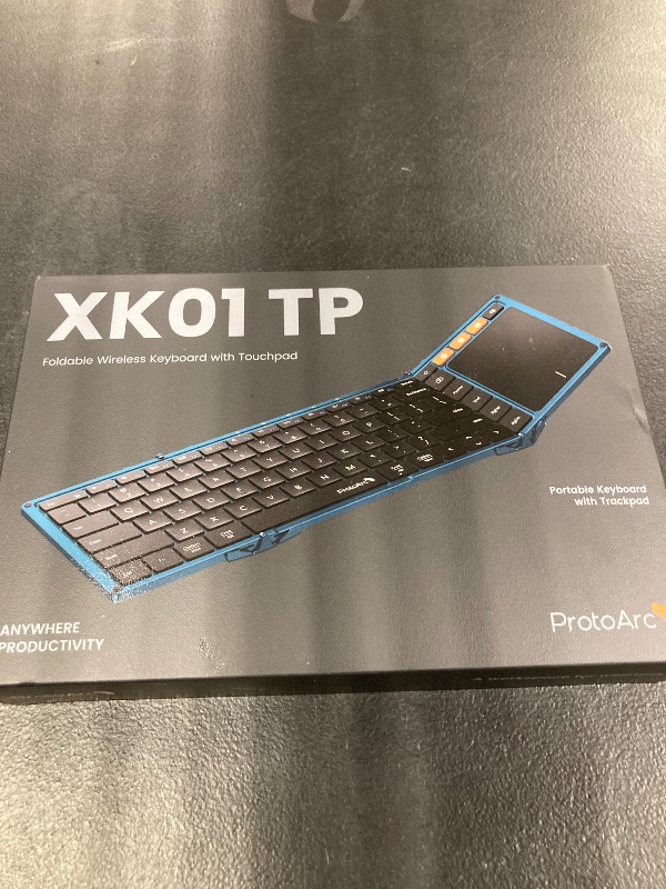 Photo 1 of ProtoArc Foldable Keyboard with Touchpad, XK01 TP Folding Portable Keyboard, Full Size Keys, Large Trackpad Bluetooth Travel Keyboards for Laptop PC Tablet - Black
