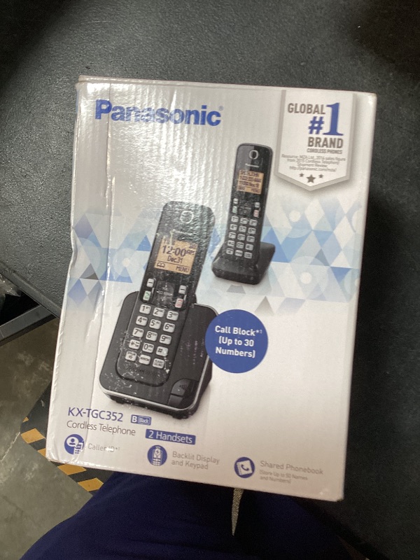 Photo 1 of Panasonic Cordless Phone 2 Handsets System Expandable with Amber Backlit Display – KX-TGC352B (Black)